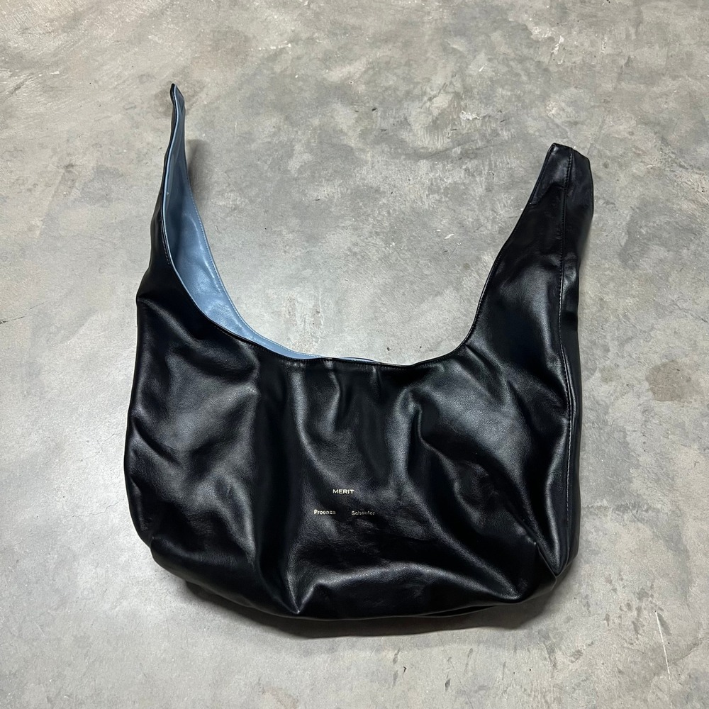 Merit x Proenza Schouler Reversible Vegan Leather Hobo Bag Black Blue Makeup